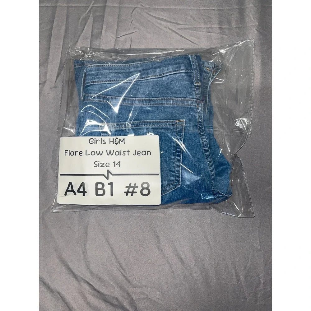 H&M Flare Low Waist Jeans Girls 14 Blue Denim Cotton Stretch Ankle‎ Slit Casual